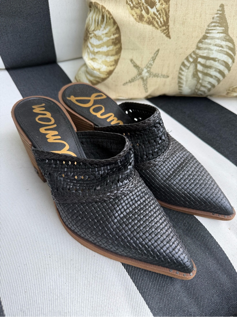 Sam Edelman Black Woven Pointed-Toe Mule